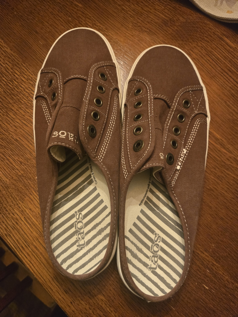 Taos Womens Footwear EZ Soul Slip On MulesBurgundy/Brown Canvas Slip-On Sneakers